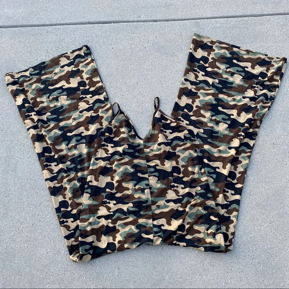 CAMO jumper suit pantsuit jumpsuit green black camouflage POCKETS wide leg pants - Picture 4 of 6